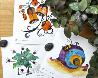 Set of 3 World of Pey Watercolor Creature Art Prints | Fantasy Bundle
