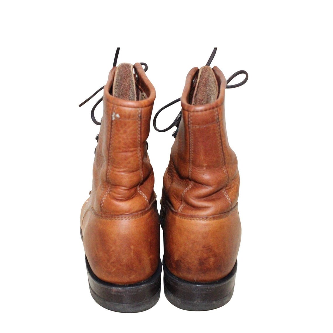 Vintage JUSTIN L420 Tan Leather Lace Up Kiltie Roper Boots 6 B USA Leather Soles, foto 4 di 5