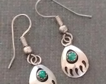 Native American Silver Earrings Green stone