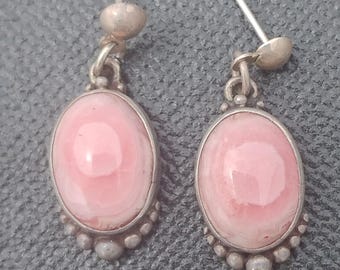 Sterling Silver Dangle Earrings Rose Color Stone