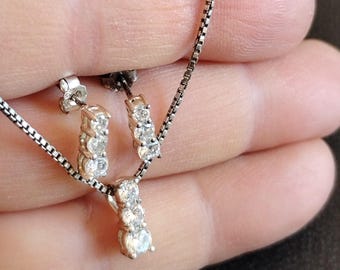 Vintage Necklace Earrings Set Sterling Silver CZ