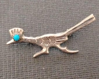 Roadrunner Brooch Pin Turquoise and Silver Native American