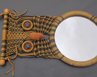 Vintage Owl Mirror Wall Hanging Macrame