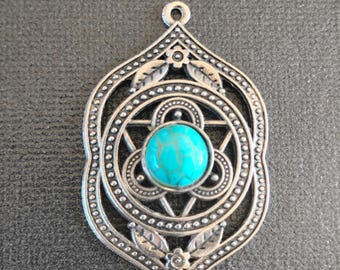 Bohemian Pendant Silver Color Metal Faux Turquoise