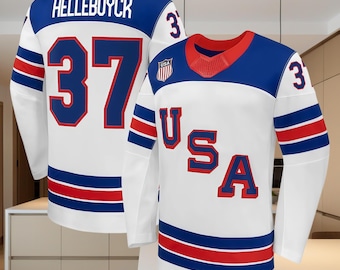 Camiseta blanca de hockey de EE. UU. 2026 – Connor Hellebuyck #37 Camiseta de aficionado para hombre con costuras – Camiseta de portero personalizada del equipo de EE. UU. para regalo de día de partido