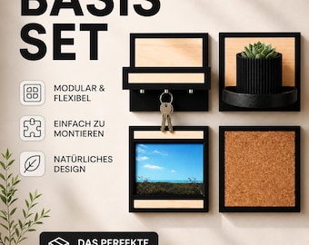 Modulair wandsysteem, set van 4 | Sleutelrek, plantenhouder, fotolijstje & prikbord | Magnetisch | 14 x 14 cm | Fredlich easy living