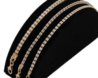 925 Sterling Silver Two Tone Gold Plated Diamond Cut Ice Bracelet 7+1 Inches