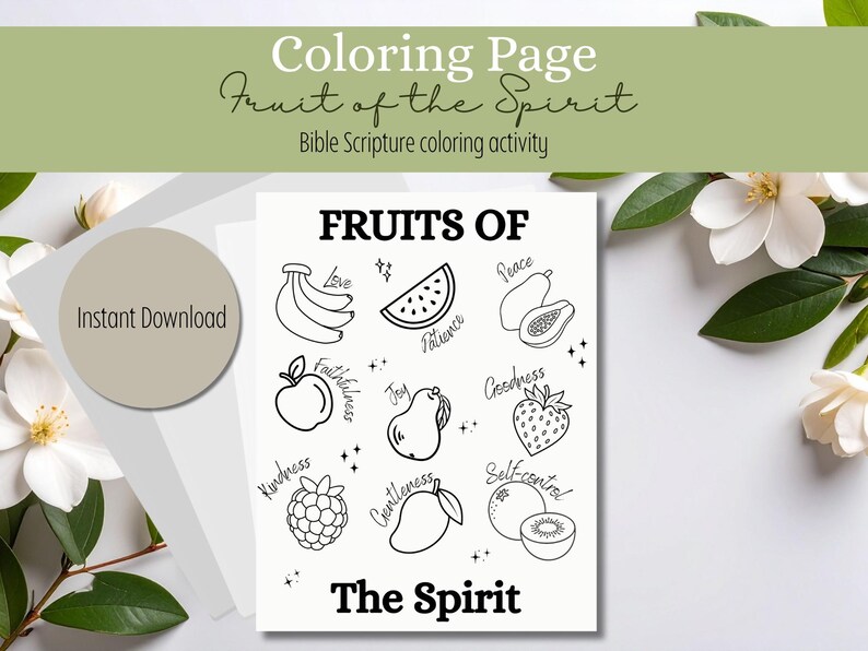 Watermelon Scripture Fruits of the Spirit Coloring Page | Bible Scripture Activity (digital ...