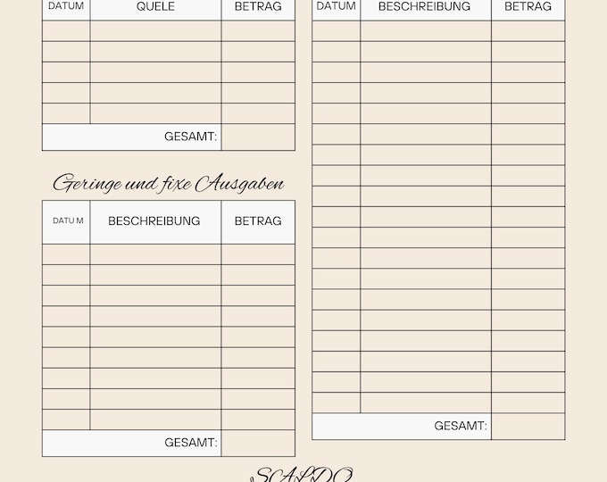 Digitale Vorlagen Budget Planer