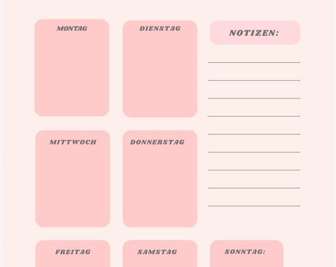 Digitale Vorlagen  Wochenplaner für Kinder