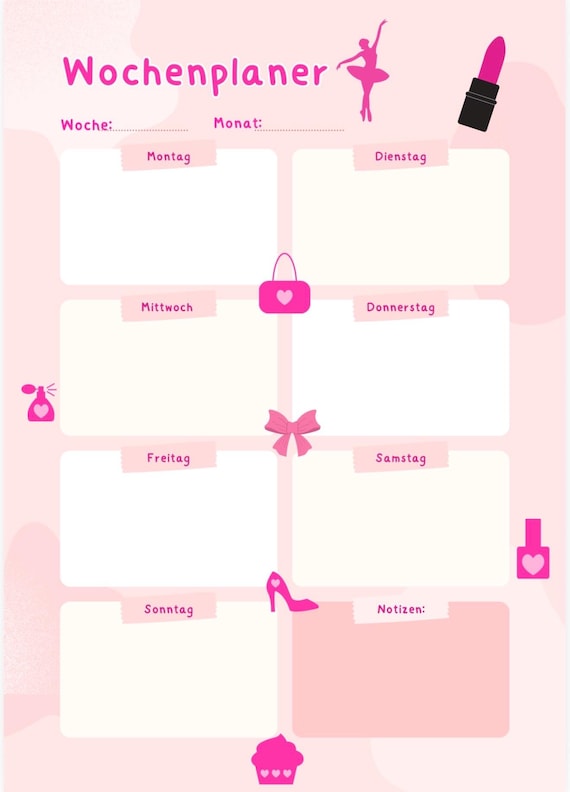 Digital weekly planners for children