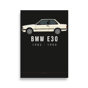 Póster vintage del BMW E30 | Arte mural clásico de BMW | Regalo retro para amantes de los coches E30 M3 | Decoración para aficionados a los coches clásicos alemanes | Lámina para entusiastas de los coches