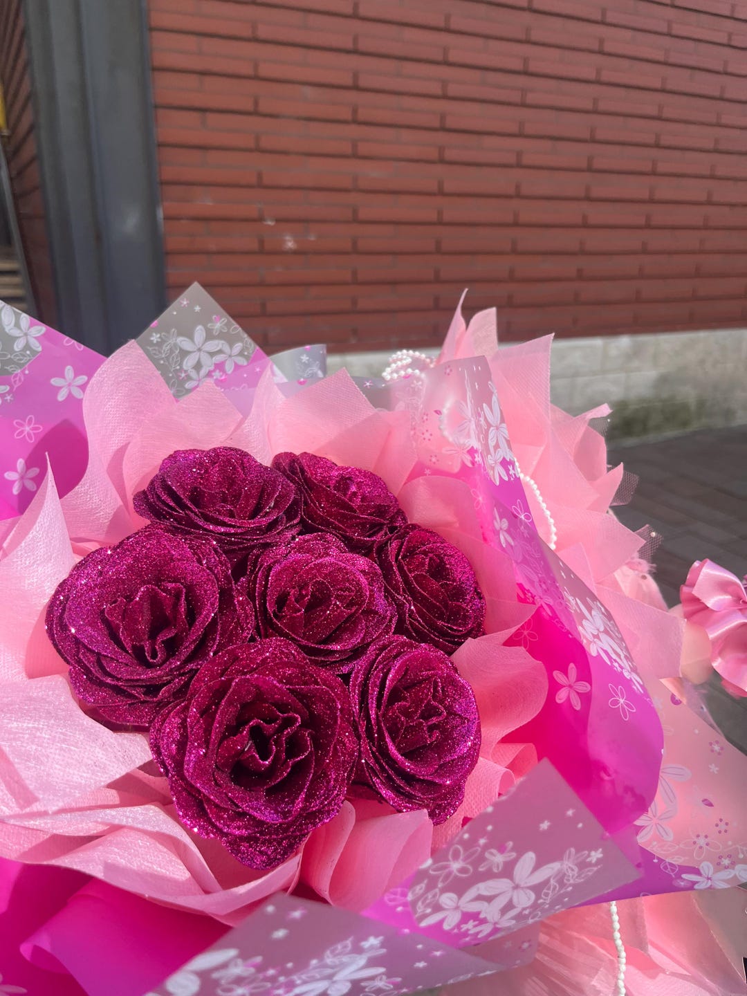 Glitter Rose Bouquet | Sparkly Artificial Roses, Pink Romantic Gift - Etsy
