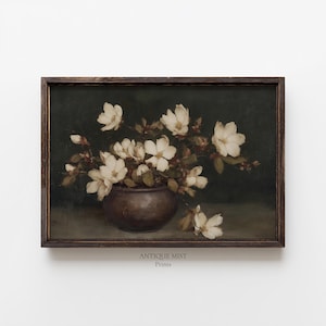 Vintage Floral Still Life Print: Moody Blossom Painting, Earthy Cottagecore Decor (Digital Download)
