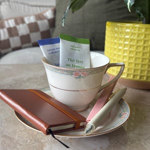 Cozy Journaling Kit | Vintage Teacup, Tea, Pen, Notebook Set