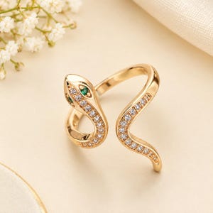 Anillo de serpiente para mujer, anillo llamativo con serpiente abierta, anillo ajustable, regalo para ella.
