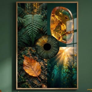Estampado de heterocromía ocular / Decoración de bosque verde oscuro / Arte botánico melancólico / Arte mural de paisaje natural / Fotografía macro de iris