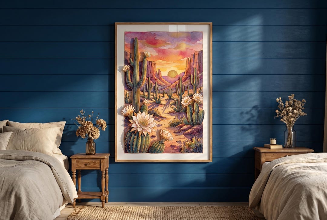 Desert Canyon Sunset Watercolor Print | Southwest Wall Art | Saguaro ...