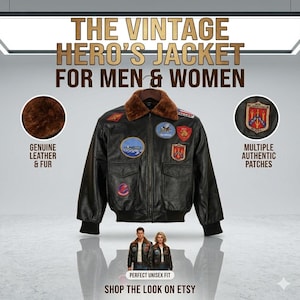 Aviator Jacket, Unisex Flight Bomber with Removable Fur Collar and Patches