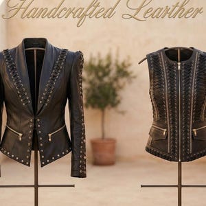 Genuine Leather Jacket for Women, Corset Style Leather Vest Set, Handcrafted Luxury Biker Clothing by IBFLeatherJacket