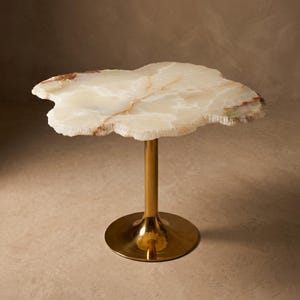 Onyx Stone Side Table with Brass Pedestal Base