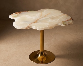 Onyx Stone Side Table with Iron Pedestal Base
