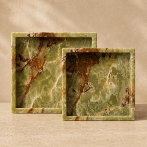 Green Onyx Square Tray, Natural Stone Decorative Tray image 1