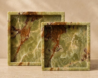 Green Onyx Square Tray, Natural Stone Decorative Tray