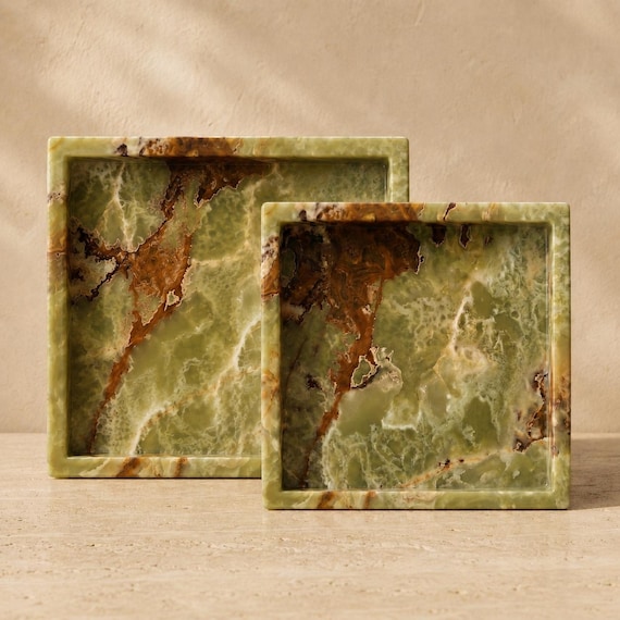 Green Onyx Square Tray, Natural Stone Decorative Tray