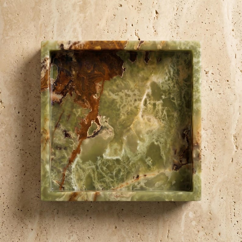 Green Onyx Square Tray, Natural Stone Decorative Tray image 4