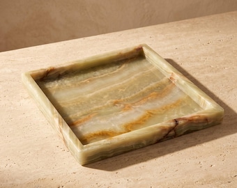 Light Green Onyx Square Tray, Modern Catchall Tray