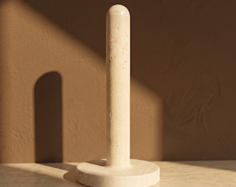 Travertine Paper Towel Holder, Natural Stone Kitchen Roll Stand, Beige Minimalist Countertop Decor