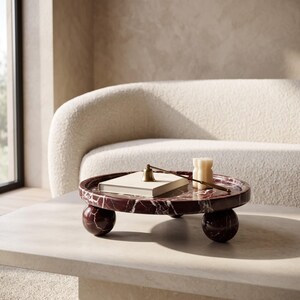 Bandeja con pedestal de mármol Rosso Levanto – Centro de mesa redondo de 28 cm, expositor de joyas – Decoración moderna imagen 4