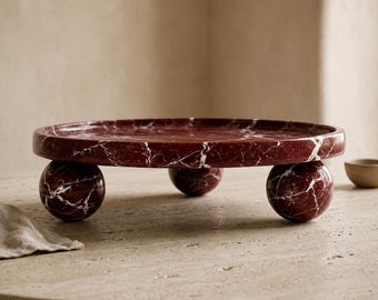 Vassoio con piedistallo in marmo Rosso Levanto – Centrotavola rotondo da 28 cm, espositore per gioielli – Decorazione moderna