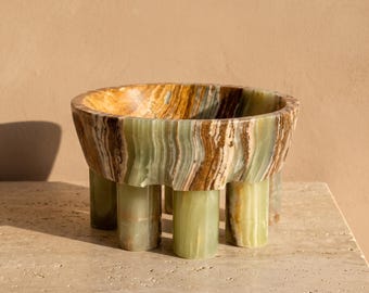 Natural Green Onyx Sculptural Footed Bowl