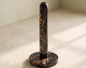 Black and Gold Marble Paper Towel Holder, Natural Stone Kitchen Roll Stand, Luxury Countertop Decor
