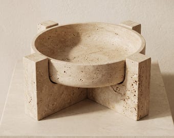 Travertine Sculptural Bowl, Architectural Stone Centerpiece, Luxury Minimalist Home Decor