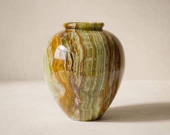 Green Onyx Vase, Large Natural Stone Vase, Sculptural Statement Vessel, Luxury Modern Home Decor