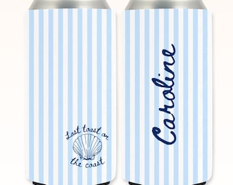 Last Toast on the Coast Bachelorette Party Personalized Can Coolers Summer Beach Bach Club Custom Cozie Custom Drink Cozy Striped Bridesmaid
