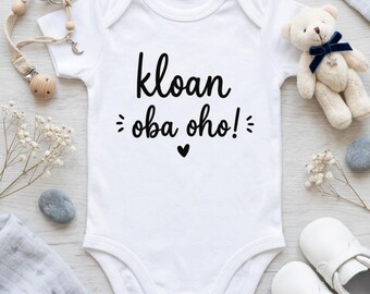 Baby Body "kloan oba oho!" – Bio-Baumwolle | Geschenk zur Geburt Bayern & Tirol | Dialekt Babykleidung | Lustiger Strampler Mundart Kurzarm