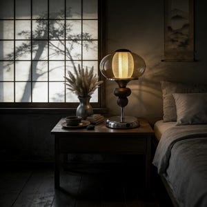 Vintage amerikansk bordslampa, varm stämningsfull sänglampa, retro glasskärmslampa, mysig sovrumsinredning, handgjord nattlampa, USB-strömförsörjning