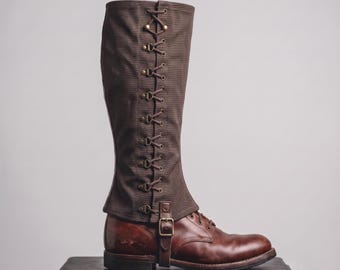 Polainas de lona marrom feitas à mão | Polainas para botas de caminhada | Polainas para pernas para atividades ao ar livre | Capas para botas de trekking e caça | Equipamento para trilhas