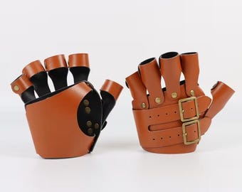Steampunk Leather Fingerless Gloves Medieval Cosplay Gauntlets Renaissance LARP Gloves Gothic Armor Bracers Costume Gloves