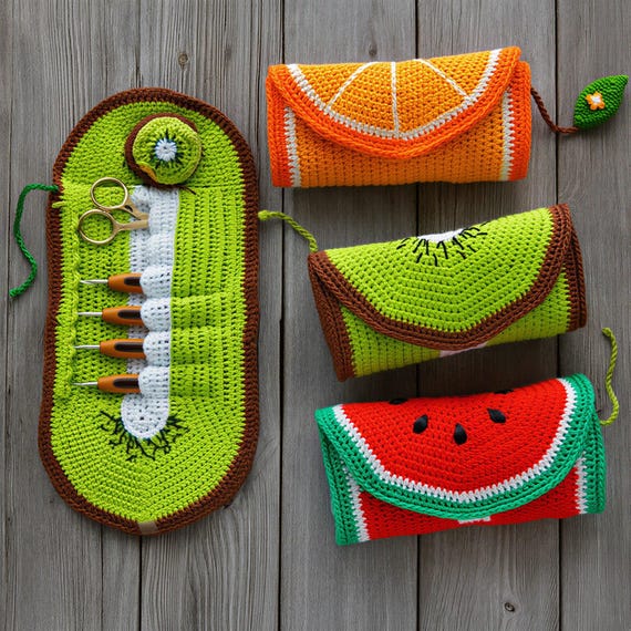 Crochet Hook Organizer Pattern PDF, Crochet Fruit Pouch Pattern, Pencil Case & Knitting Needle Holder, DIY Crochet Pattern