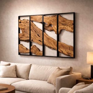 1-5 Pieces Olive Statement Wood Wall Art With Metal Frame, Large Farmhouse Scandinavian Decor