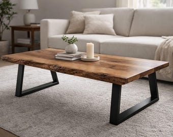 Table basse Live Edge en noyer, table basse en bois moderne du milieu du siècle