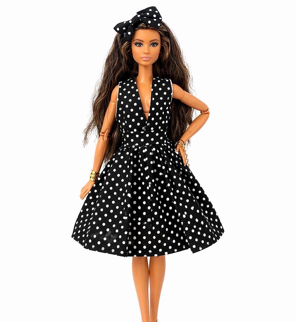 Barbie Black White Polka Dot Dress - Etsy Barbie Black White Polka Dot Dress - Etsy