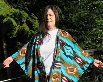 southwestern poncho, shawl, wrap, fleece wrap, hooded wrap, womens poncho, blanket wrap, poncho or women, poncho womens, plus size