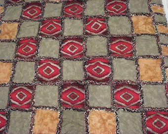 Rag Quilt, Rustic Throw, Flannel blanket, couch blanket, throw blanket,couch throw, Southwestern blanket, flannel rag quilt,sofa blanket