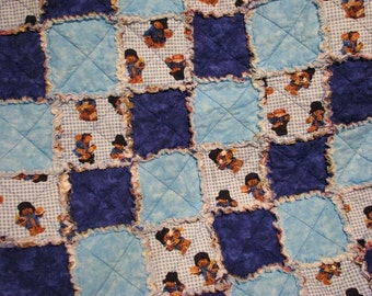 Boys Blanket, Baby rag quilt, Rag throw, stroller blanket, boys quilt, security blanket, teddy bear blanket, boys flannel, flannel rag quilt